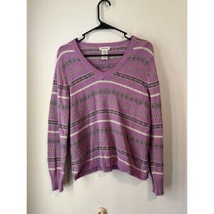 Vintage St Johns Bay‎ Angora Blend Sweater Size Large Nordic Purple V Neck